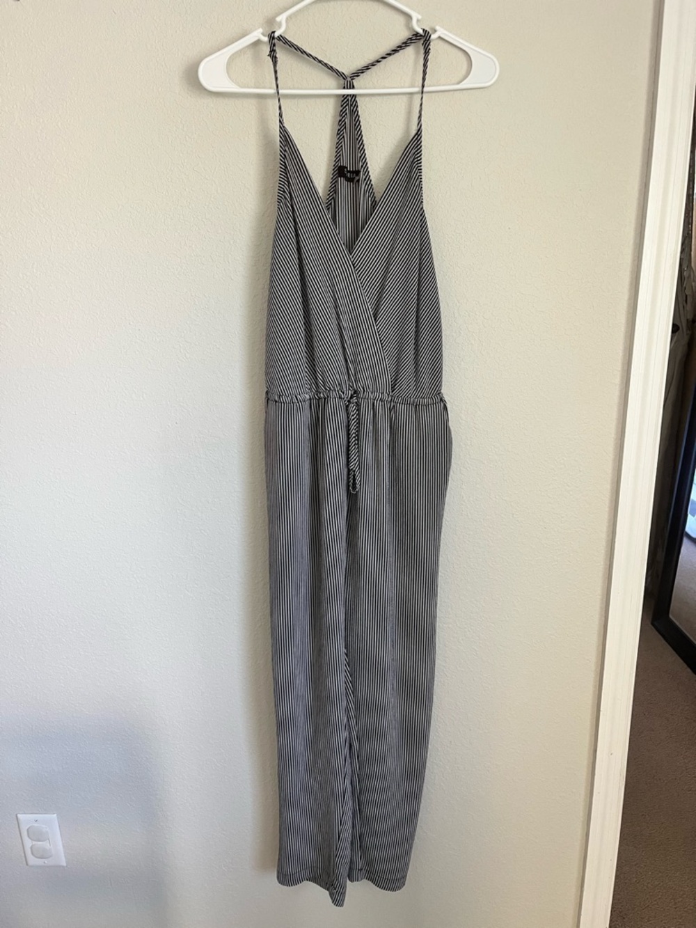 Storia Black and White Striped Halter Jumpsuit. Small. Has pockets!